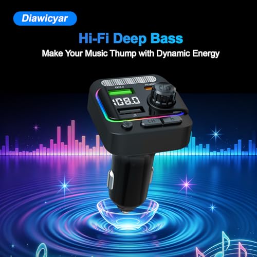 63W FM Transmitter Bluetooth Car Adapter, Wireless FM Bluetooth Transmitter | [PD 45W & QC3.0] Fast Charge, Deep Bass Player, Hands-Free Calling, Black - color: Black