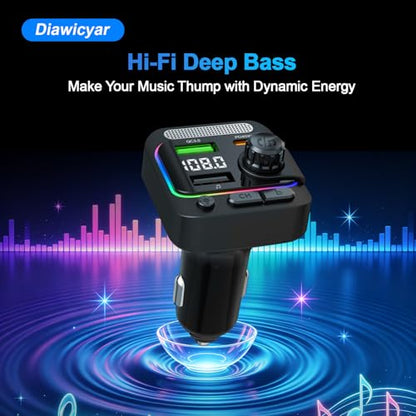 63W FM Transmitter Bluetooth Car Adapter, Wireless FM Bluetooth Transmitter | [PD 45W & QC3.0] Fast Charge, Deep Bass Player, Hands-Free Calling, Black - color: Black