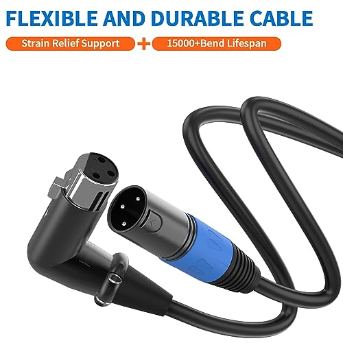 LanSenSu Right Angle XLR to Straight XLR Plug Cable, 90-Degree Female to Straight Male Balanced Cord 3-Pin to 3-Pin, (Right Angle -Female-0.5FT, 2Pack) - style: Right Angle -Female-0.5FT