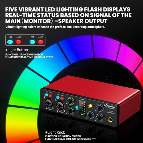 USB Audio Interface,4-In 2-Out Audio Interface with 48V Phantom Power 24-bit/192kHz, Dual TS/XLR Inputs Plug & Play for Recording, Podcasting, Streaming, Guitar, Vocalist