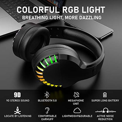 Wireless RGB Bluetooth Gaming Headphone with Noise Cancellation-Black - color: Black, size: Wired+BT