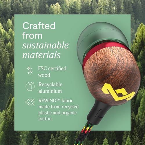 House of Marley Smile Jamaica USB-C Wired Earbuds with Microphone, in-Ear Headphones, 9.2mm Driver, Tangle-Resistant Cable, Plug-and-Play Earphones for Smartphones, Tablets & Laptops (Rasta) - color: Rasta