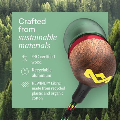 House of Marley Smile Jamaica USB-C Wired Earbuds with Microphone, in-Ear Headphones, 9.2mm Driver, Tangle-Resistant Cable, Plug-and-Play Earphones for Smartphones, Tablets & Laptops (Rasta) - color: Rasta