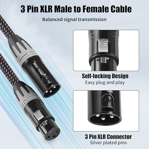 SMALL-EYE XLR Mic Cable 2 ft 6-Pack, Braided 3-Pin Male to Female | Balanced Audio, Dual Shielded, Flexible Braided Jacket, Studio and Live Sound - size: 2 Feet