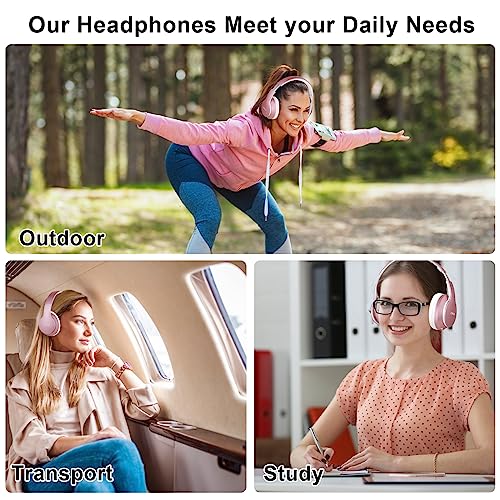 JOMILIN B9 Bluetooth Headphones Over-Ear, 3 EQ Music Modes and 50H Playtime Wireless Headphones with Mic, Hi-fi Stereo Lightweight Folding Headset, Volume Control for Travel Tablet PC (Rose Gold) - color: Rose Gold
