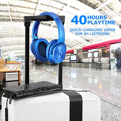 ZIHNIC Active Noise Cancelling Headphones, 40H Playtime Wireless Bluetooth Headset with Deep Bass Hi-Fi Stereo Sound,Over-Ear Headphone,Comfortable Earpads for Travel/Home/Office (Blue) - color: Blue