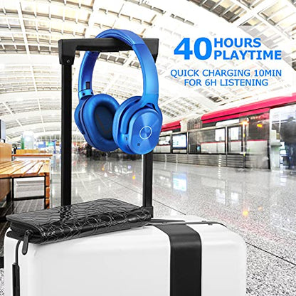 ZIHNIC Active Noise Cancelling Headphones, 40H Playtime Wireless Bluetooth Headset with Deep Bass Hi-Fi Stereo Sound,Over-Ear Headphone,Comfortable Earpads for Travel/Home/Office (Blue) - color: Blue