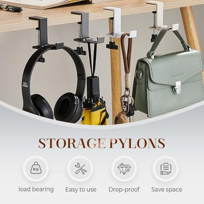 Headphone Stand, Purse Hook for Table, Foldable Space-Saving Headphone Bag Holder, Multifunctional Desk Hooks with Adjustable Clamp-On Design, Office, Dormitory, Home Accessories (black, 3pcs)