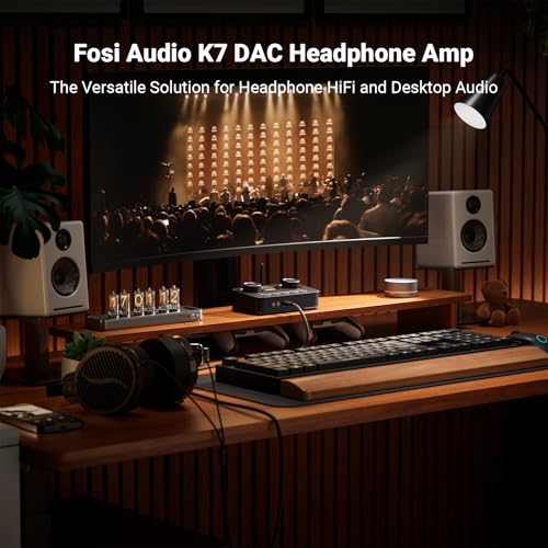 Fosi Audio K7 DAC Headphone Amp, Desktop Headphone Amplifier for Gaming PC PS5 Switch, PCM 384kHz/32bit, 2100mW, USB C/Bluetooth aptX HD LL/Optical/Coaxial/Mic Input, 4.4mm Balanced/3.5mm/RCA Output - color: Black