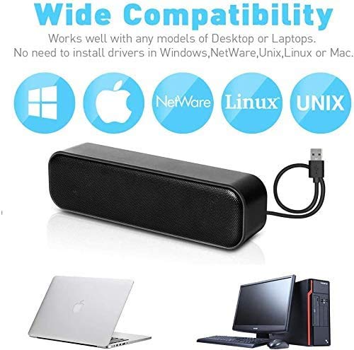 USB Computer Speakers,Laptop Speakers Wired USB Powered,Portable Mini Sound Bar PC Speakers for Windows PC,Desktop Computer,Laptops and Checkout Counter with Stereo Sound - size: H008