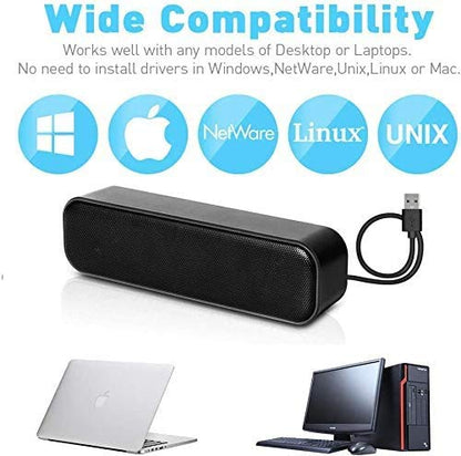 USB Computer Speakers,Laptop Speakers Wired USB Powered,Portable Mini Sound Bar PC Speakers for Windows PC,Desktop Computer,Laptops and Checkout Counter with Stereo Sound - size: H008