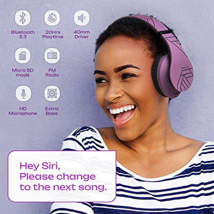 PowerLocus Bluetooth Over-Ear Headphones, Wireless Stereo Foldable Headphones Wireless and Wired Headsets with Built-in Mic, Micro SD/TF, FM for iPhone/Samsung/iPad/PC (Purple) - color: Purple