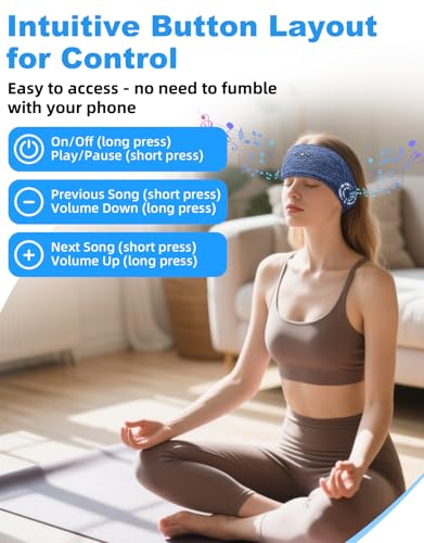 Adjustable Bluetooth Sleeping Headphones Headband for Men Women 2PCS | Hook-and-Loop, Thin Speakers, 14H Playtime, Earphones for Side Sleepers Running Workouts Sports Yoga Meditation - Blue&Gray