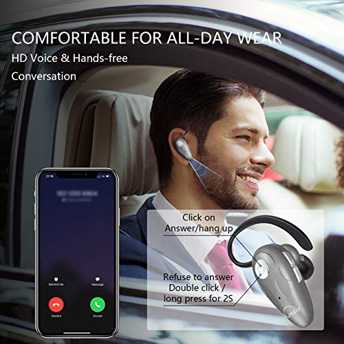 Kendir Bluetooth Headset, V5.0 Ultralight Wireless Headphone Cell Phone Earpiece with Mic Headsetcase, Volume Control, Handsfree Earbud for iPhone, Android,Samsung Smartphone - color: Silver