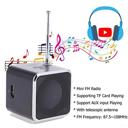 Mini Wireless Portable Bluetooth FM Radio Speaker MP3 Player, Black - color: Black