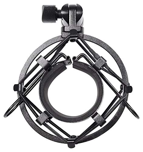 Rockville RockShock Black Studio Condenser Microphone Metal Shock Mount | Foam Insert, Angle Adjustment with Locking Knob, Fits 43mm-48mm Mics, 5/8" 27 Threading, 3/8" Adapter, Vibration Reduction - color: Black