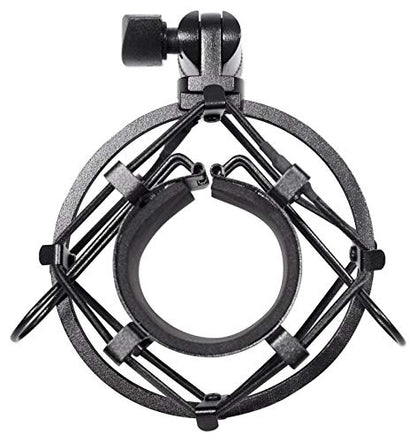 Rockville RockShock Black Studio Condenser Microphone Metal Shock Mount | Foam Insert, Angle Adjustment with Locking Knob, Fits 43mm-48mm Mics, 5/8" 27 Threading, 3/8" Adapter, Vibration Reduction - color: Black