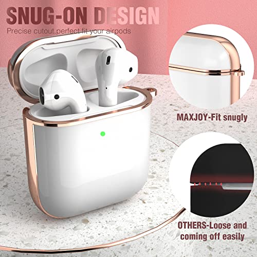 Maxjoy for AirPods Case, Cute AirPod Case Protective Hard AirPod 2 Cover for Women Men with Keychain for AirPods 2nd 1st Generation Charging Cover 2&1, White - color: White