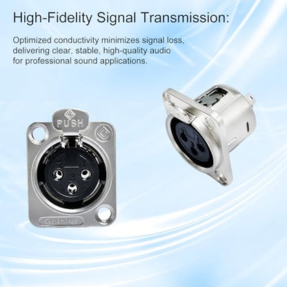 RIVIERA XLR Panel Mount Chassis 3pin Male & Female Nickel Plated Metal Housing and Silver Chrome-Plated Contacts (5 Female Silver) - color: Silver, size: Female