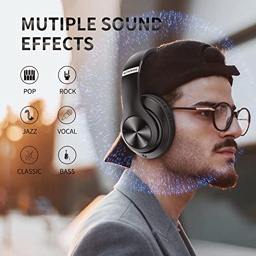 Headphones Wireless Bluetooth with Mic, Wireless Headphones Over Ear with Hi-Fi Audio Deep Bass,3.5MM Cable,Soft-Earpads (NO ANC) - color: Dark Grey