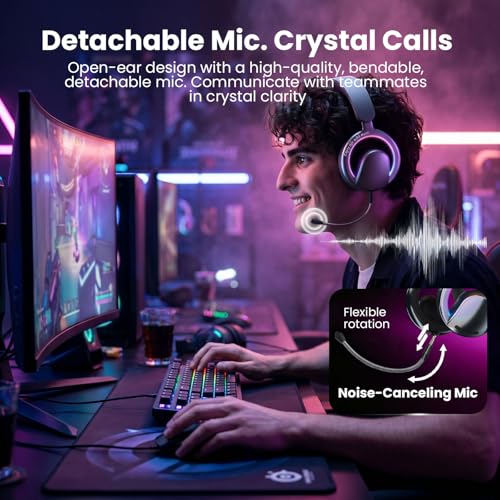 Xmenha Open Ear Open-Back Headphones Wireless Bluetooth Gaming Headset with Removable Mic for PC Switch Xbox One PS4 PS5, 3.5mm Wired Breathable Lightweight Over Ear Headphones Adjustable RGB Light - color: Green