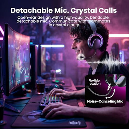 Xmenha Open Ear Open-Back Headphones Wireless Bluetooth Gaming Headset with Removable Mic for PC Switch Xbox One PS4 PS5, 3.5mm Wired Breathable Lightweight Over Ear Headphones Adjustable RGB Light - color: Green