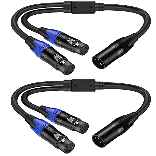 Lansensu 1 Male to 2 Female XLR Y Splitter Microphone 11.8 inch, Female XLR to Dual Male Y-Splitter Balanced Mic Cable for Stereo Mic to L & R Audio Track (2 Pack) - size: 11.8inch-2pack