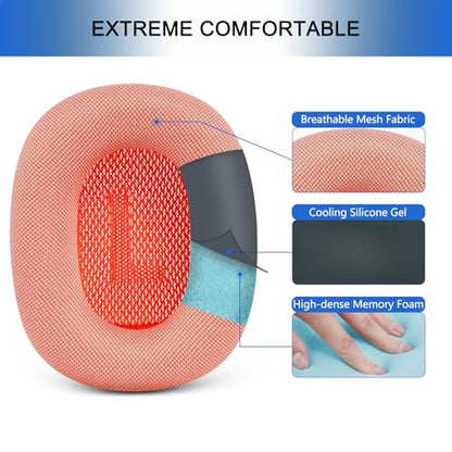 Upgraded Ear Cushions for Apple AirPods Max Headphones, GVOEARS Mesh Material Earpads Replacement Cover for AirPods Max with Silicone Gel & Strong Magnet (Pink) | G GVOEARS Upgraded Ear Pads for AirPods Max 1&2 Headphones with Silicone Gel & Strong Magnet