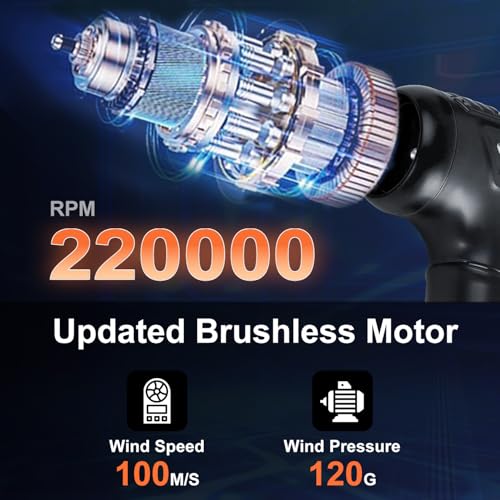 Compressed Air Duster, 220,000RPM Strong Compressed Air | Brushless Canned Air Duster for Computer with LED, 3 Speed Speed Mini Blower Air Blower for Car, Computer, Keyboard - color: Black