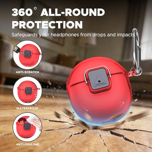 [Safety Lock] Compatible with Google Pixel Buds 2A Case, TPU Anti-Yellowing Shockproof Protective Cover for Google Pixel Buds 2A 2025, Includes Cleaning Kit & Carabiner (Transparent Red) - color: Transparent Red