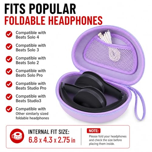 COMECASE Case for Beats Solo 4/Studio Pro Headphones with Mesh Pocket | Water-Resistant Hard Shell, Wrist Strap for Easy Carrying, Travel Storage, Fits Solo 2/3, Solo Pro and Studio3, Purple - color: Purple