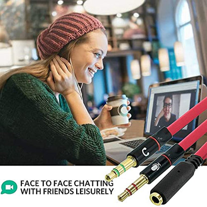 SaiTech IT 3.5mm Female to Dual Male Headphone Splitter, Mic Audio, Red | .5mm Female to 2 Dual Male Headphone Microphone Y Splitter Cable Mic Audio Stereo Jack Earphones - size: 2 Pk Red 2M 1F