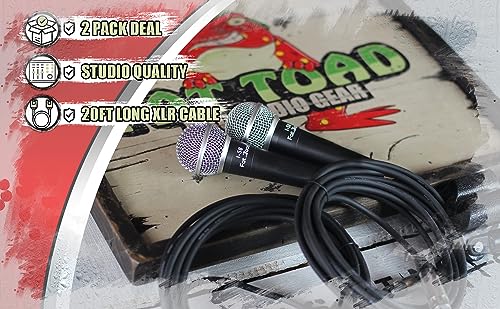 Fat Toad Handheld Dynamic Mics (Live ResponsePRO Edition) 2-Pack – Cardioid Vocal Microphones with Clips for DJ Karaoke, Studio Recording & Instruments