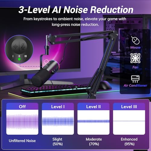 TONOR Dynamic Gaming Microphone XLR/USB Mic with AI Noise Cancellation - color: Black