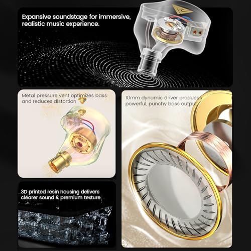 Kaiser Wired Earbuds, in Ear Monitor Headphones, HiFi Stereo IEM Dual Driver Noise Isolating 3.5mm Jack for Gaming Music Laptop Musicians (Black, with Mic) - color: Black with mic