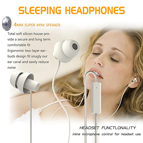 MAXROCK Unique Total Soft Silicon Sleeping Headphones Earplugs Earbuds with Mic for Cellphones, Tablets and 3.5 mm Jack Plug (White) - color: White