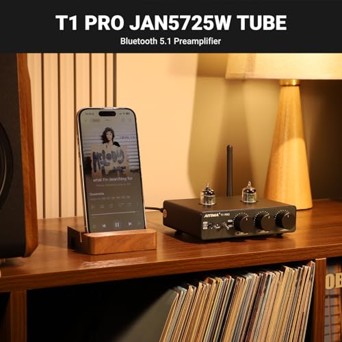 AIYIMA T1 PRO Vacuum Tube Preamplifier Bluetooth 5.1 with Treble Bass | 12V Trigger/RCA Out | Swappable Op-Amp & Tubes | Home Audio Pre-amp for 2.0/2.1 A07 MAX Stereo Amplifiers & Bookshelf Speaker