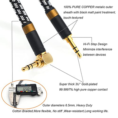 Aux Cord, Audiophile 3.5mm Stereo Audio Cable [1m (3.2Feet), Silvered-Plated Copper core, Right Angle] Unbreakable and Great for Laptop, Tablets, Headphones, Cars and More. - size: 1m (3.2 Feet), style: 3.5mm straight to right angle