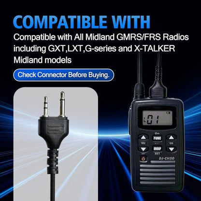 WODASEN Over Ear Walkie Talkie Headset with Boom Mic VOX PTT Noise Cancelling Overhead for Midland GXT 1000 1000g X-tra X-Talker XT CXT LXT GXT1000VP4 1050VP4 LXT600pa T51R GMRS FRS Radio (Double-Ear)