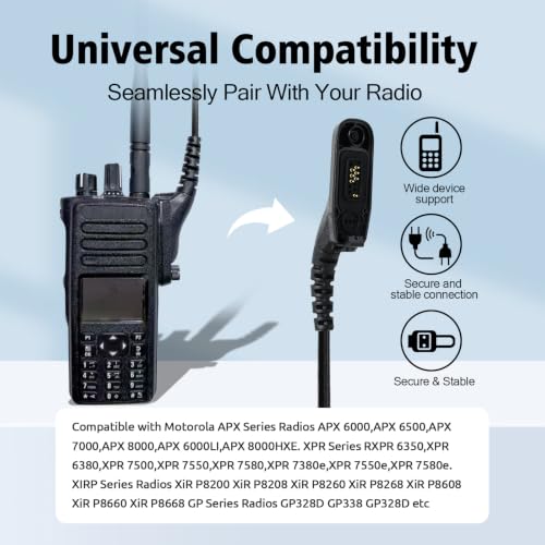 Over The Ear Headset Single Ear Headphone with PTT Mic Earpiece for Motorola APX900 APX1000 APX4000 APX6000 APX7000 APX8000 XPR6100 XPR6350 XPR6550 XPR7350e XPR7550 XPR7550e XPR7580 Radios
