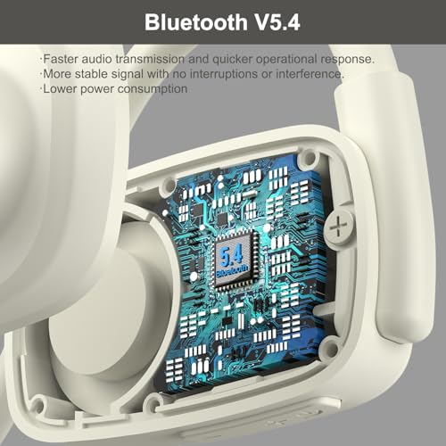 Open Ear Bluetooth V5.4 Wireless Headphones with Noise Cancelling Mic | 12H Playtime, 15.4mm Diaphragm Driver, Open Ear Headset for Office Meeting Running Cycling Driving (Beige)