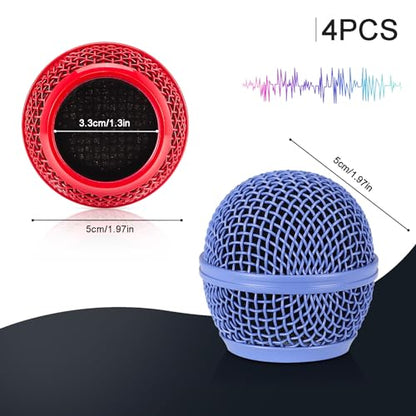 Facmogu 4PCS Beta58A Mesh Microphone Heads, Microphone Head Replacement, Microphone Grille Ball Head With Inner Foam, Beta 58A Steel Wireless Mic Head Cover, Round Microphone Head Grill - Mulitcolor - color: Multicolor