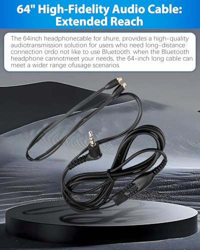 Earphone Replacement Cable 64Inch Detachable Earphone Cable for Shure SE215 | for SE315 SE425 SE535 and SE846 (EAC64BK, Black)