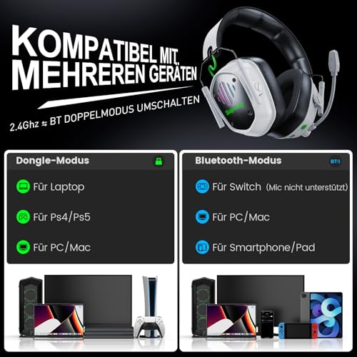 Wireless Gaming Headset for PS5 PS4 PC, Foldable RGB & ENC Mic | 2.4GHz ≤20ms Low Latency, Bluetooth for Switch, Mac & Mobile, 50mm Drivers, 50H Playtime, Lightweight Fit for FPS & Team Play - color: Balck-Beige
