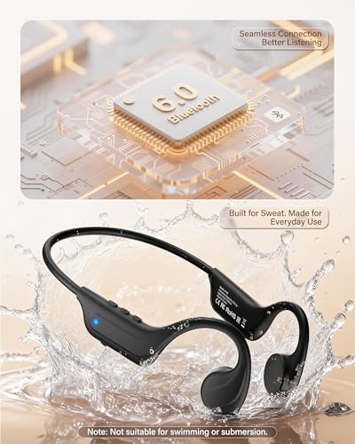 New Bone Conduction Headphones Bluetooth 6.0, Open Ear Earbuds with Mic, Premium Sound, 3 EQ Modes, 10H Playtime, 25g Lightweight, IP65 Waterproof Sports Headphones for Running Cycling Hiking（Black） - color: Black