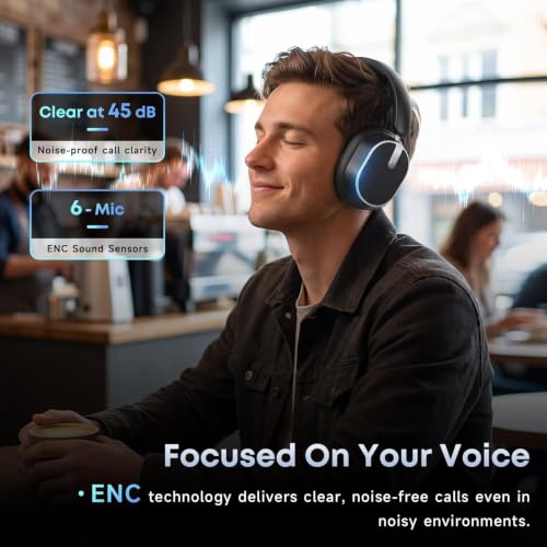 Hybrid Active Noise Cancelling Bluetooth Headphones Wireless Headphones | Over Ear, 120H Playtime, Hi-Res Audio, Deep Bass, Memory Foam Ear Cups for Home Office Travel Foggy Black