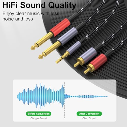 3.5mm to RCA, Dual 1/4 TS to Dual RCA Cable, 2-in-1 Audio Cable, Gold-Plated HiFi Sound Headphone Jack Auxiliary Cord 1/8 Dual 6.35mm Adapter Stereo Y Splitter for Phone Speaker MP3 Tablet HDTV 6.6FT - size: 6.6FT