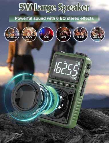 Bluetooth AM FM Shortwave Radio with NOAA Weather Alert,1250mAh Rechargeable Portable Pocket Radio with Best Reception,5W Big Speaker, Digital Tuner and Earphone,Support SD Card and USB MP3 Player - color: Green