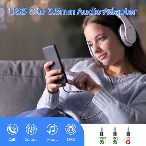 JHAOUS USB Type C to 3.5mm Headphone Jack Adapter, 2 Pack | Stable Connection, Clear Calls, No Buzzing Noise, USB C Aux Audio Dongle Compatible with iPhone 17 16 15 Pro/Pro Max, Samsung S24/S23/S22