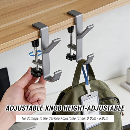 Headphone Holder for Desk, Double Hook Desk Hook, Bag Holder with Clamp for Table Desk Under Counter, Grey - color: Gray